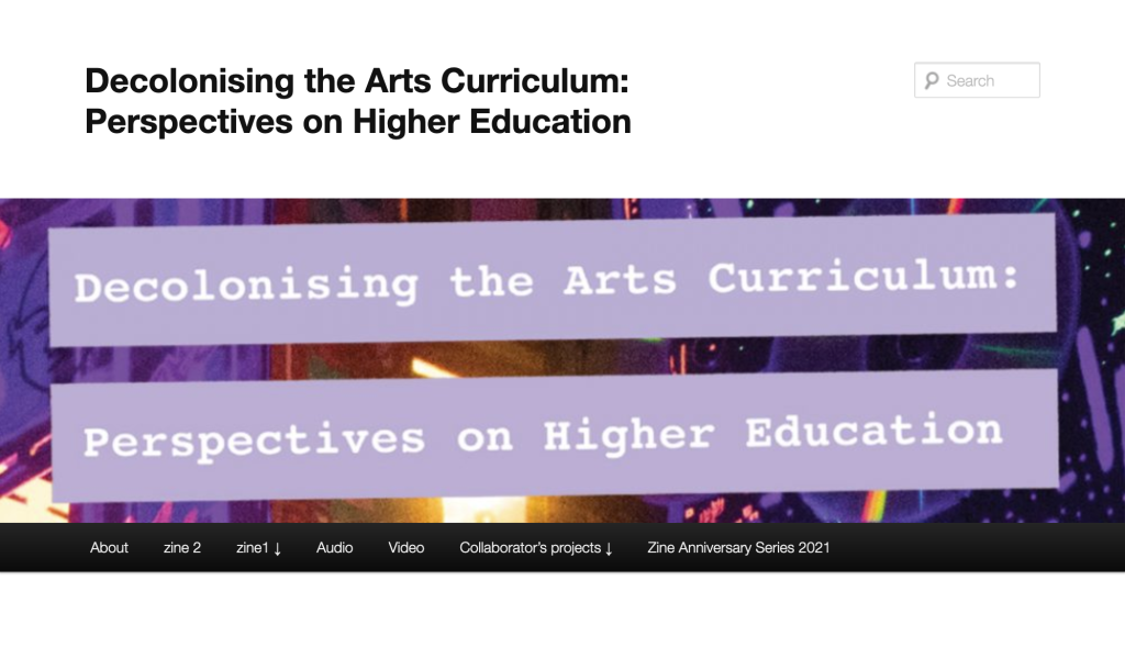 Screenshot of Decolonising the Arts Curriculum website.